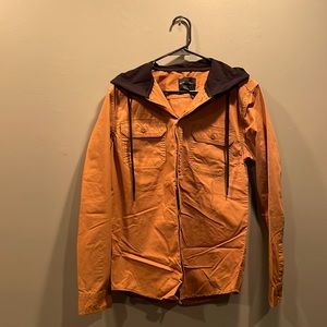 TAN hooded heavy fabric hooded button down